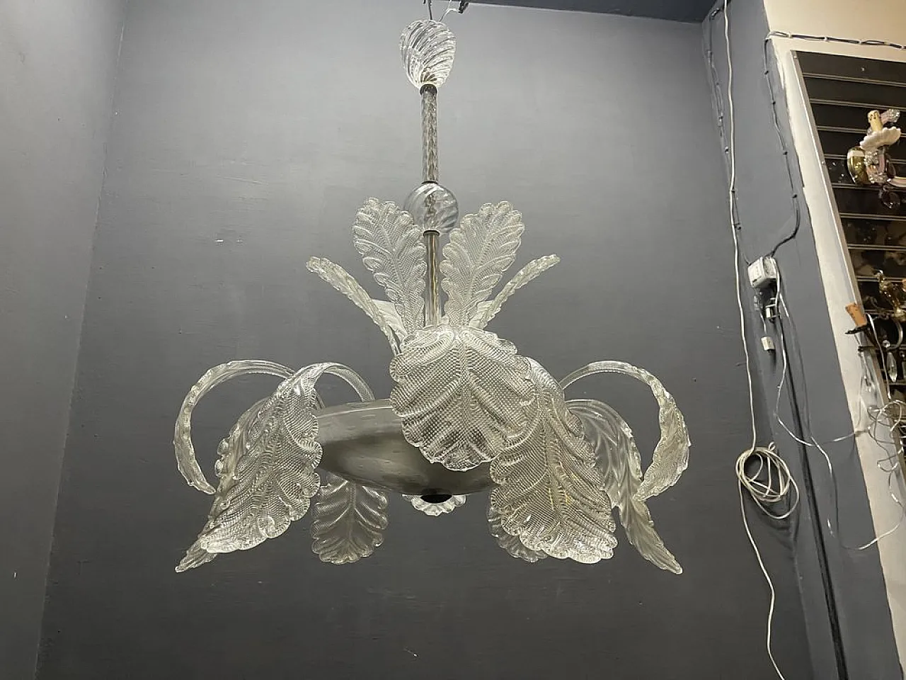 Chandelier with Murano glass leaves Barovier & Toso style, 1950s 8