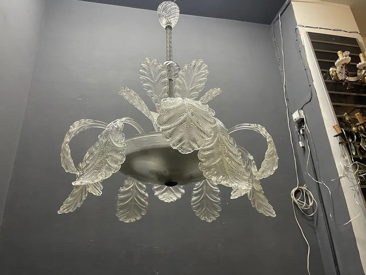 Chandelier with Murano glass leaves Barovier & Toso style, 1950s 9