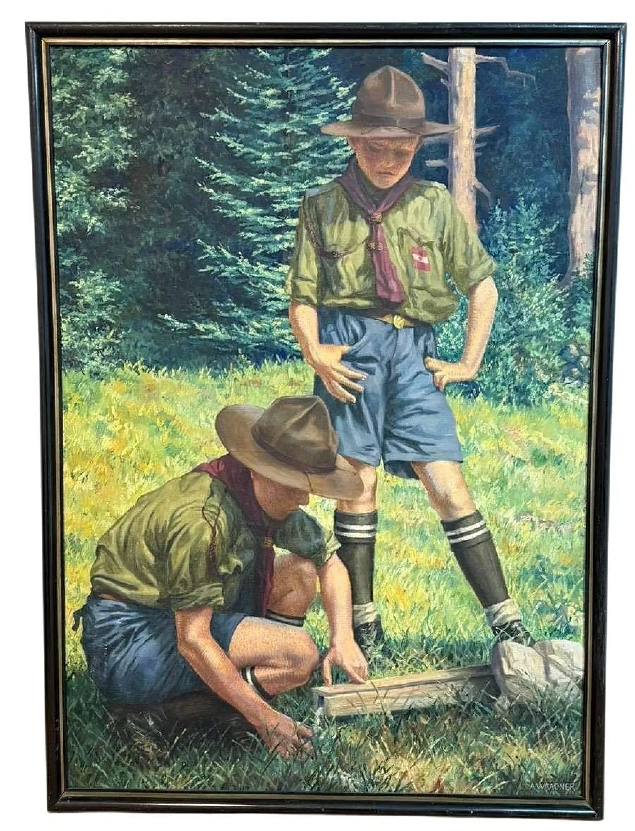 Due esploratori in un prato alpino di Alfred Waagner, primo '900 1