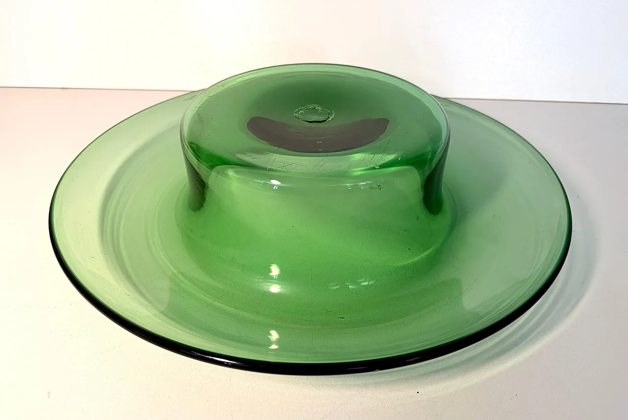 Hand-blown green glass centerpiece bowl, Empoli, Italy, 1970s 9