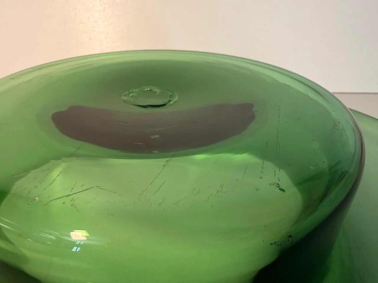 Hand-blown green glass centerpiece bowl, Empoli, Italy, 1970s 10