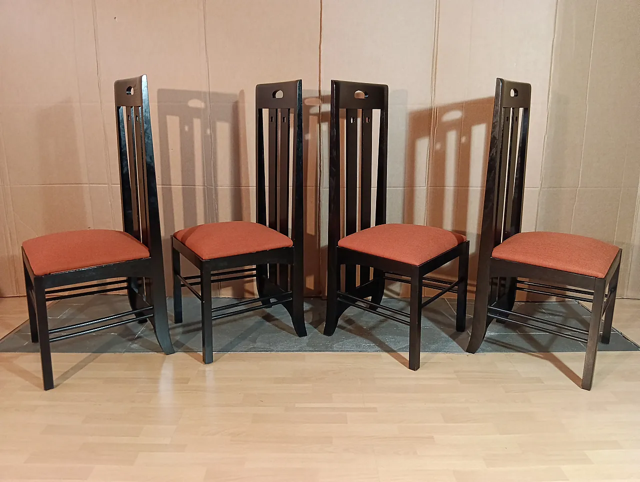 4 Sedie Ingram 834 by C.R.Mackintosh for Alivar nere in tex Ruggine 22