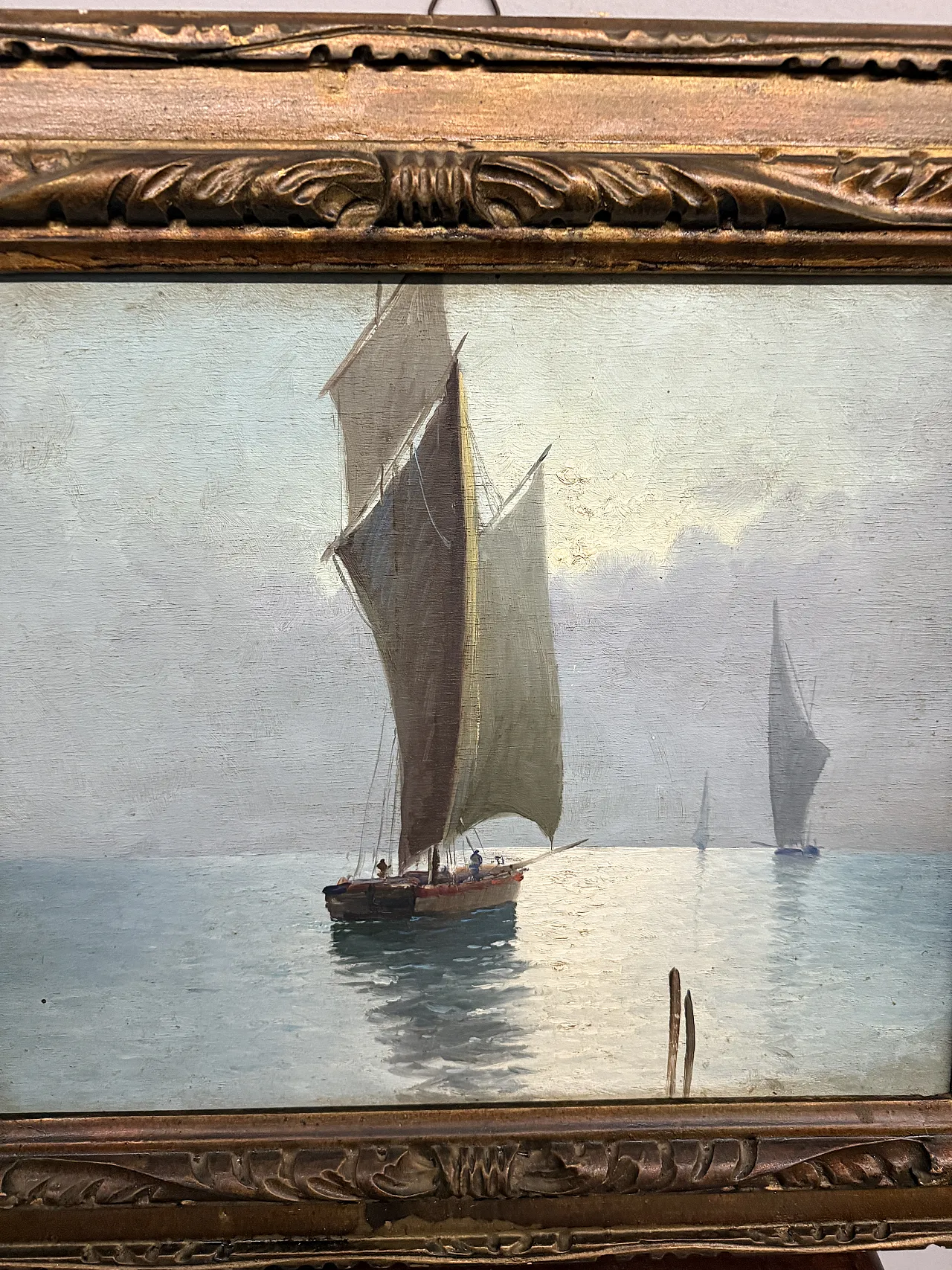 Oil painting on wood navy, 1950s 4