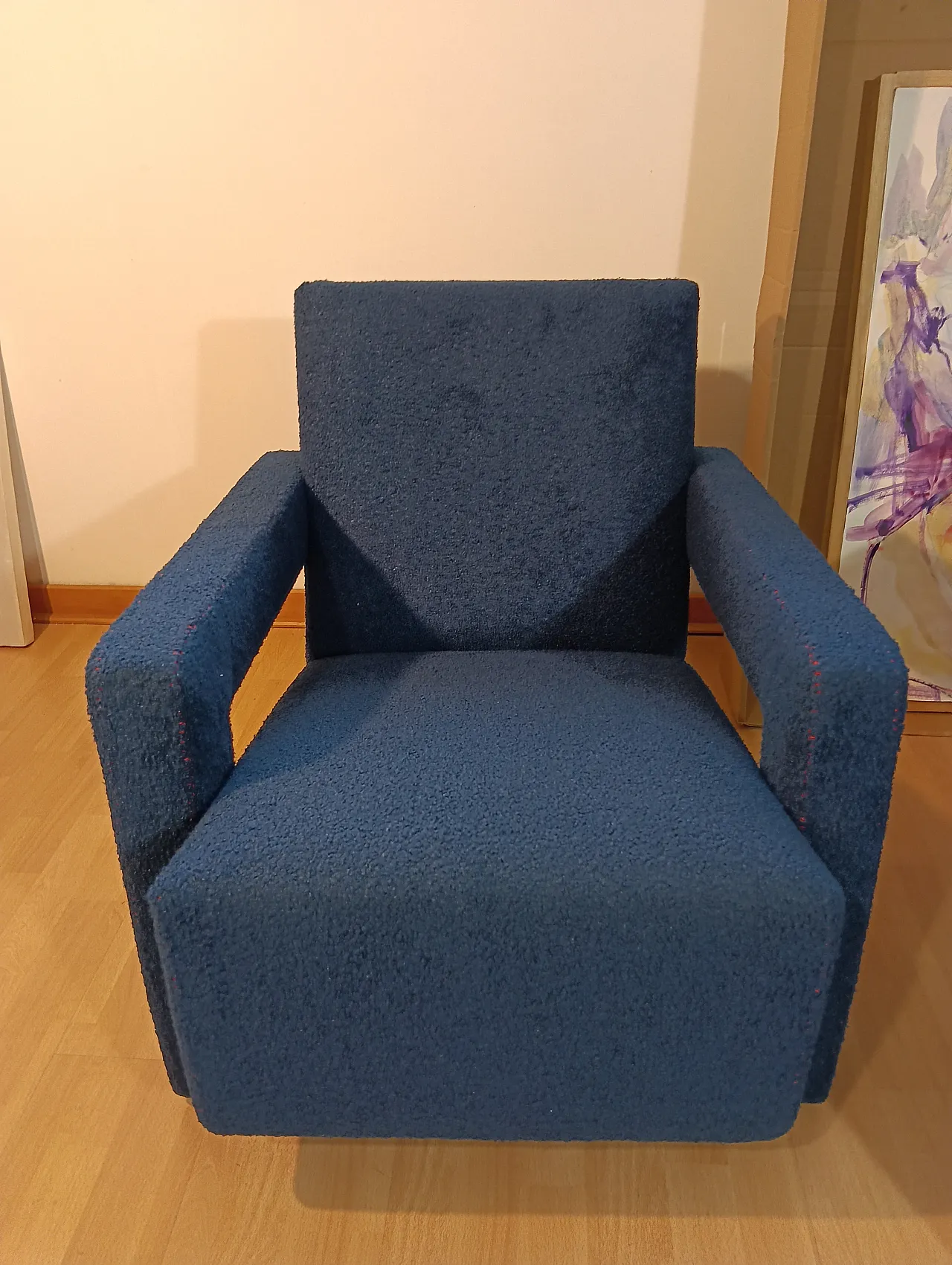 Coppia di Utrecht 637 Cassina in bouclé blu cuciture in rosso, 2000 28