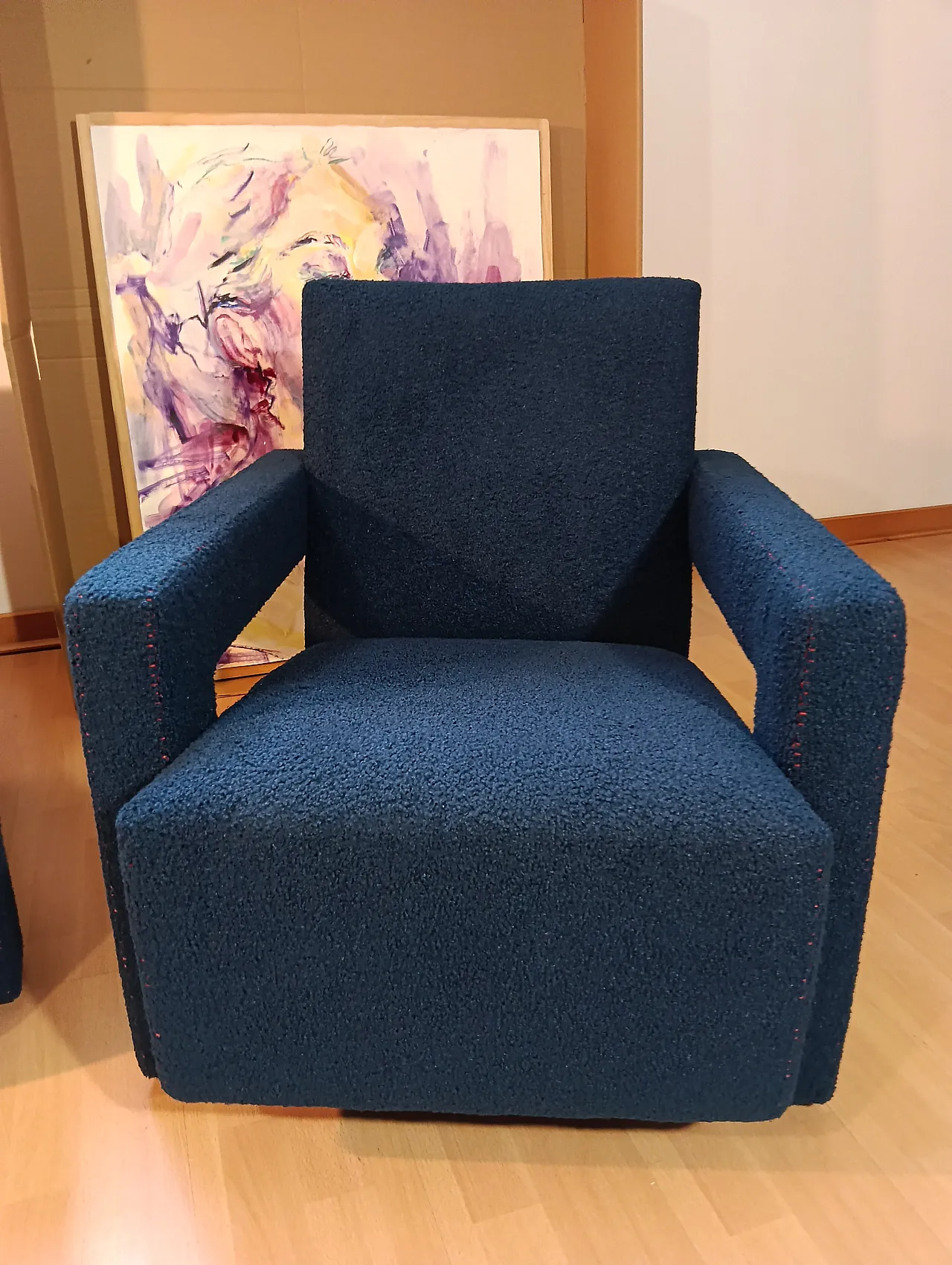 Coppia di Utrecht 637 Cassina in bouclé blu cuciture in rosso, 2000 29