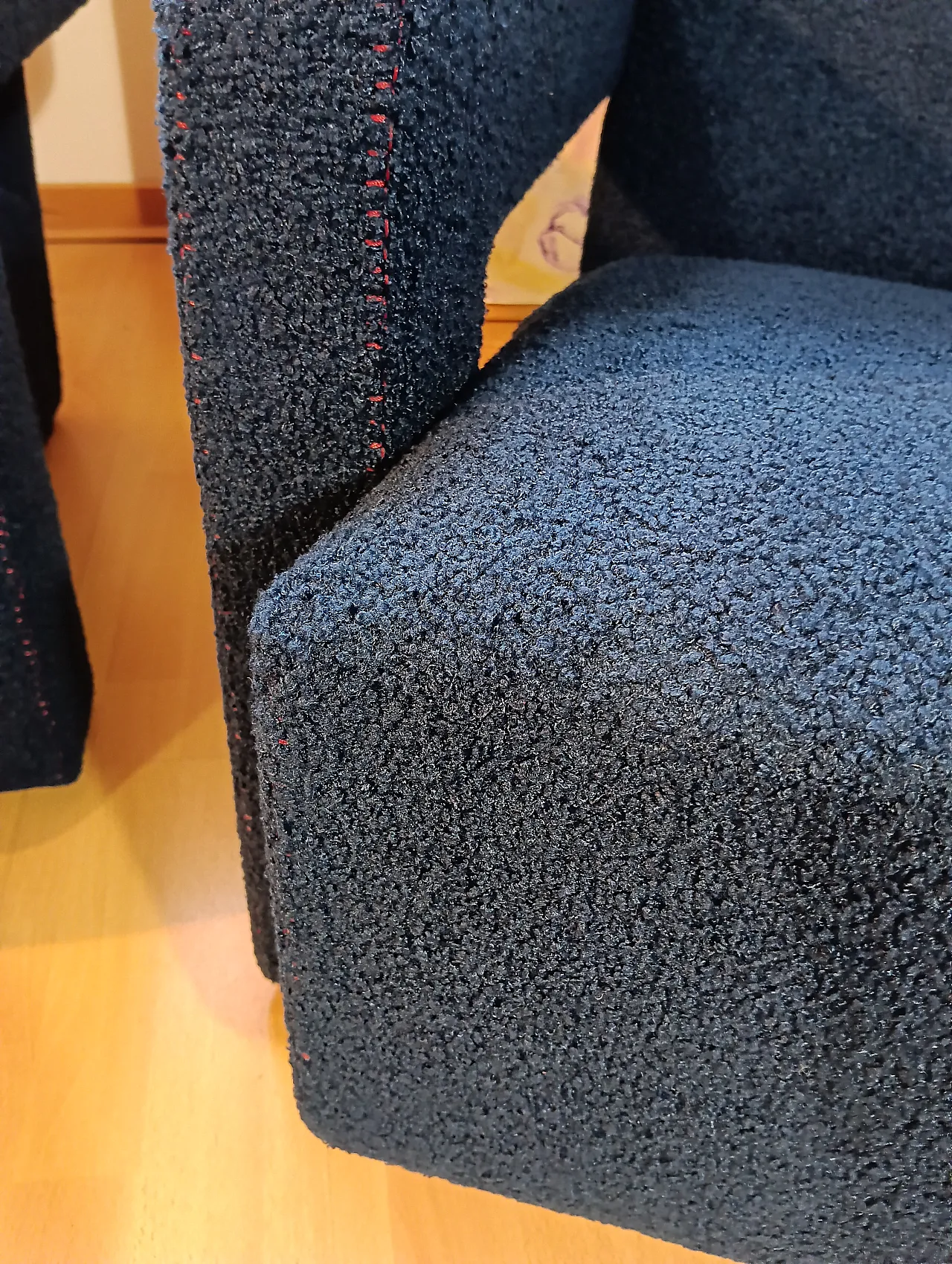 Coppia di Utrecht 637 Cassina in bouclé blu cuciture in rosso, 2000 33