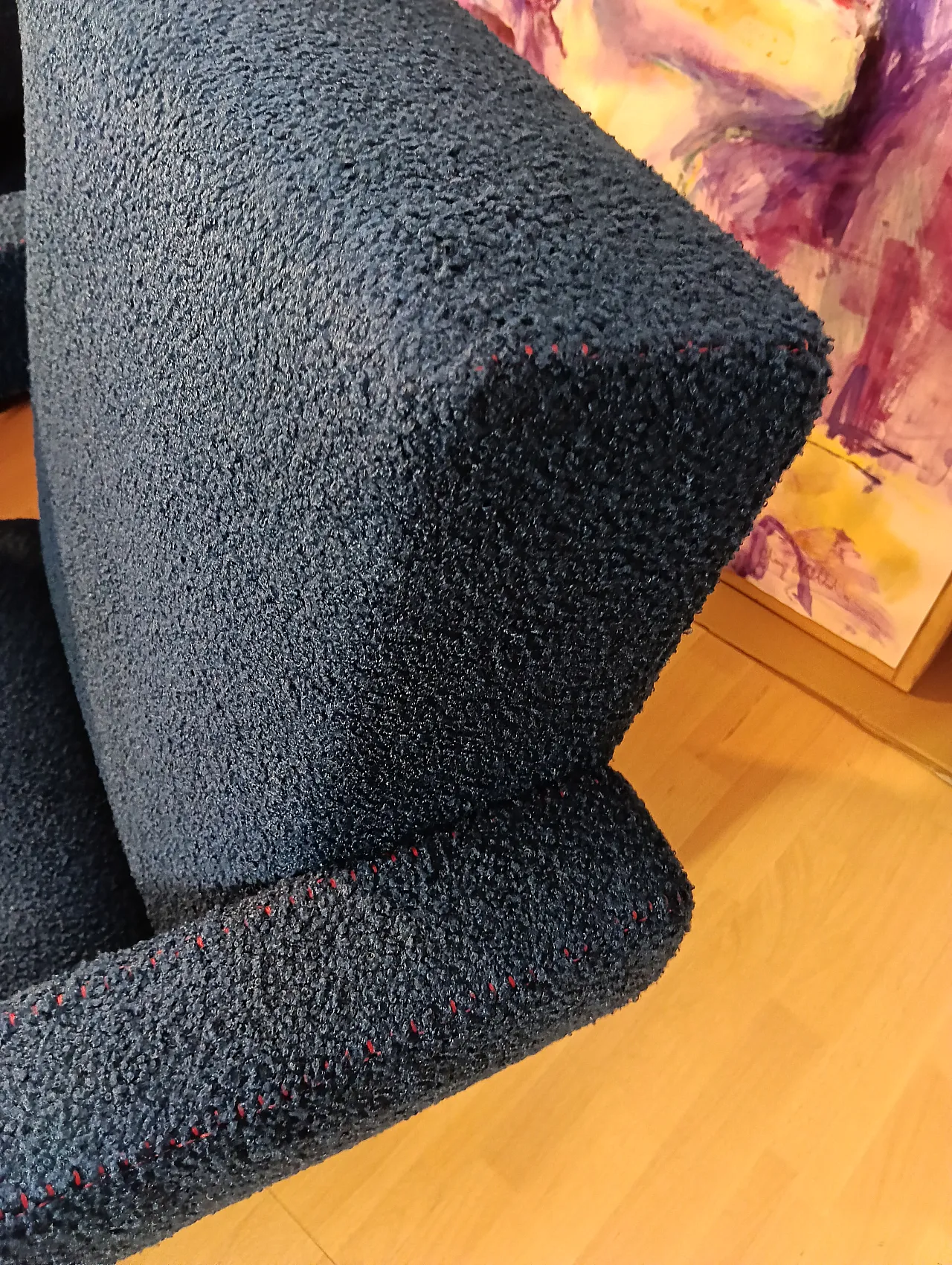 Coppia di Utrecht 637 Cassina in bouclé blu cuciture in rosso, 2000 36