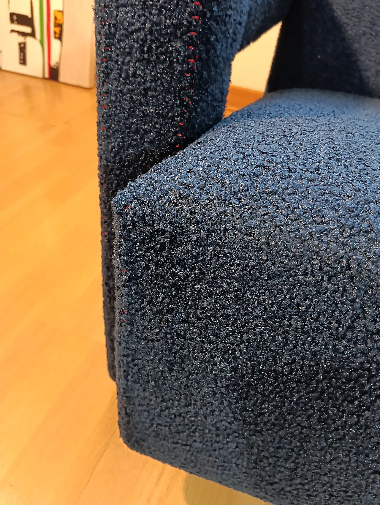 Coppia di Utrecht 637 Cassina in bouclé blu cuciture in rosso, 2000 51