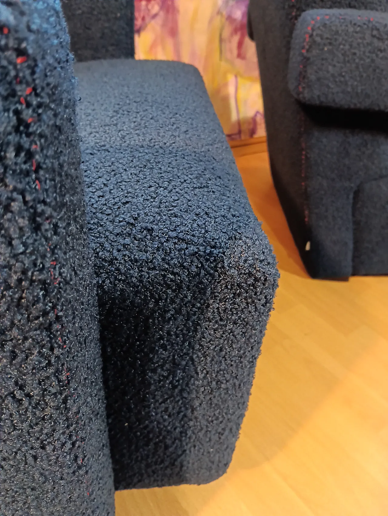 Coppia di Utrecht 637 Cassina in bouclé blu cuciture in rosso, 2000 94