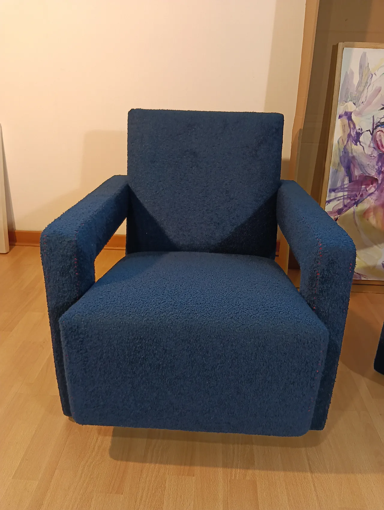 Coppia di Utrecht 637 Cassina in bouclé blu cuciture in rosso, 2000 102