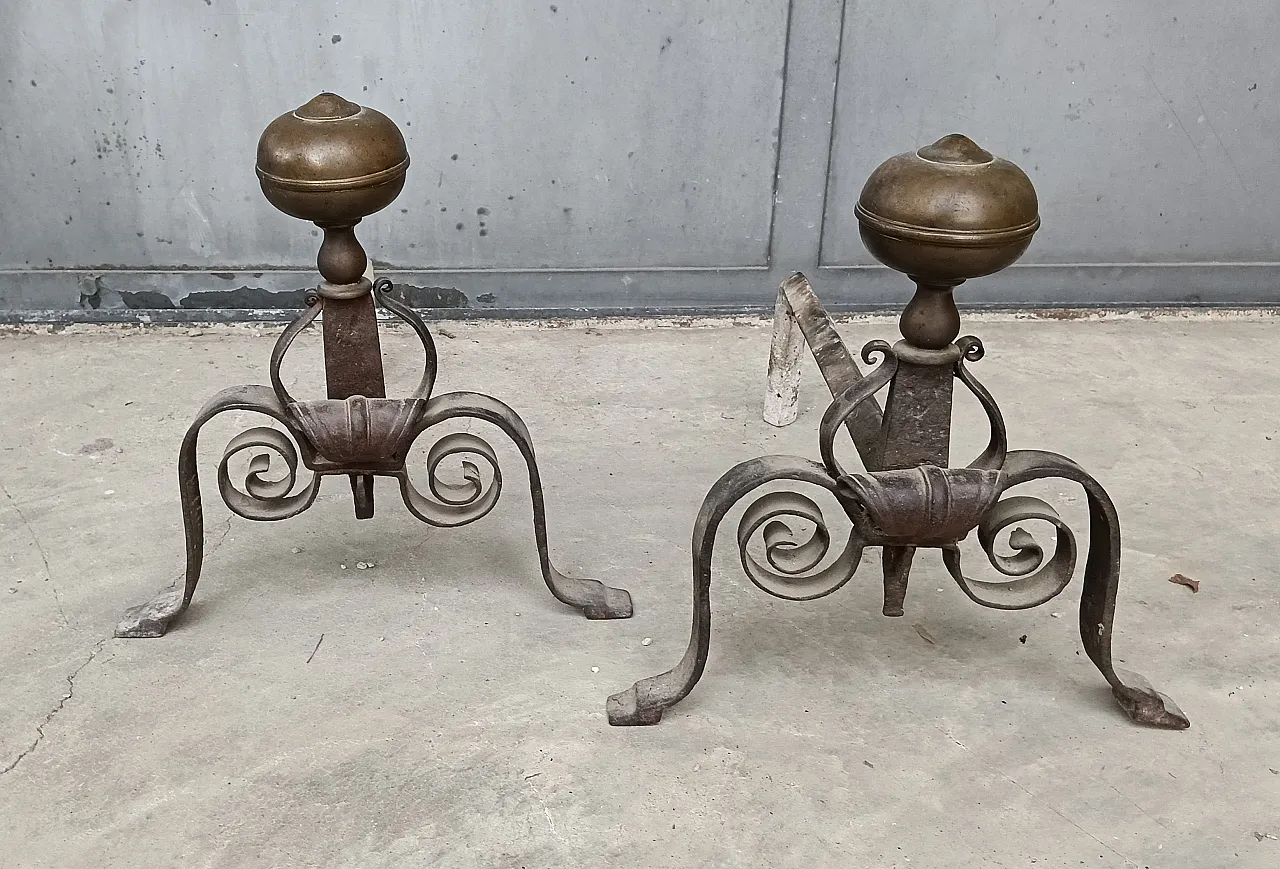 Coppia Alari da camino, fine '800 3