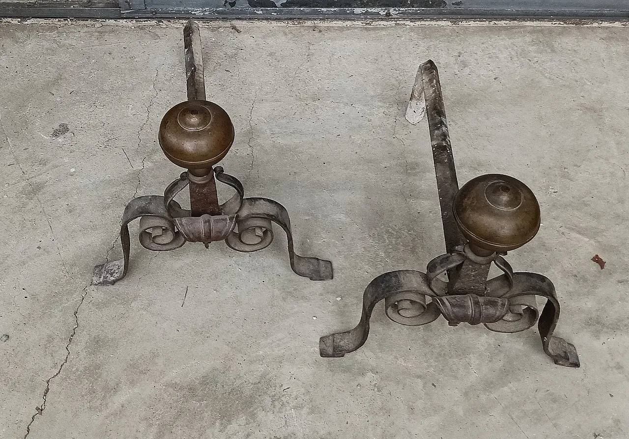 Coppia Alari da camino, fine '800 13