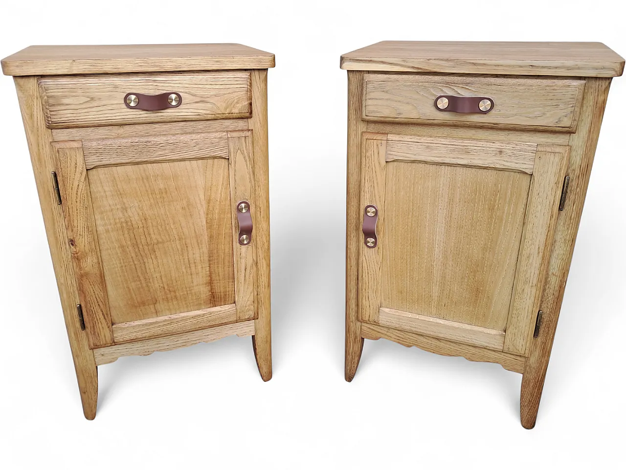 Pair of restored bedside tables leather handles, 1960s 8