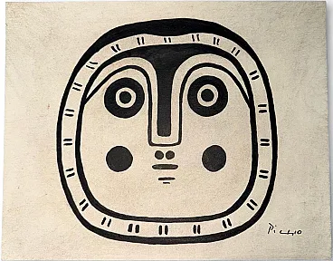 Bold Modernist Mask by Pablo Picasso on Paper, Hand Signed, 60s