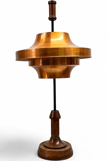 Lamp with wooden frame and copper lampshade by Stilnovo, 1950s