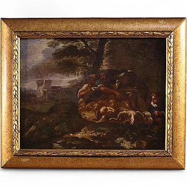 Italian painting landscape with pastoral scene, 18th century