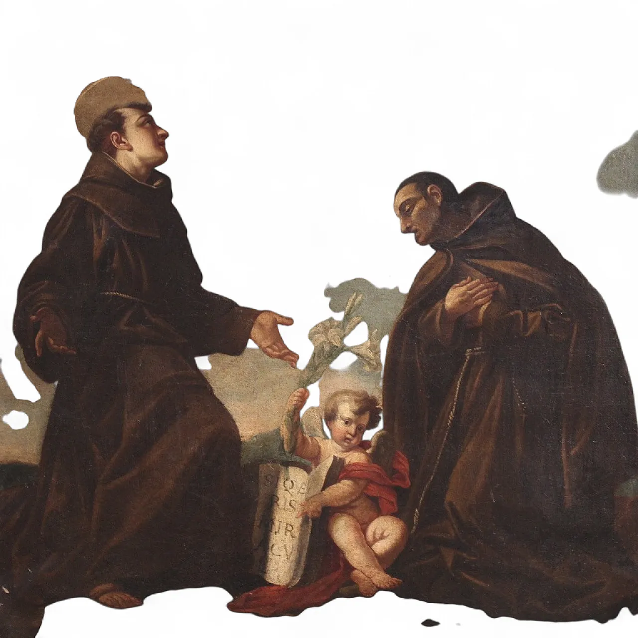 Italian painting of adoration of friars with cherubs, 17th century 16