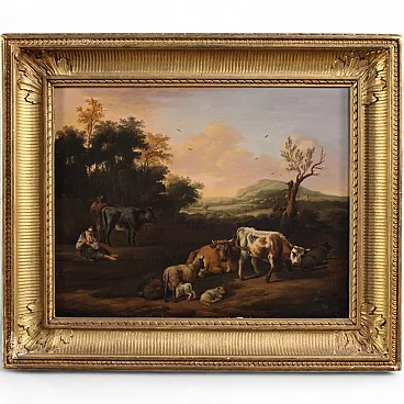 Flemish bucolic landscape painting, 18th century