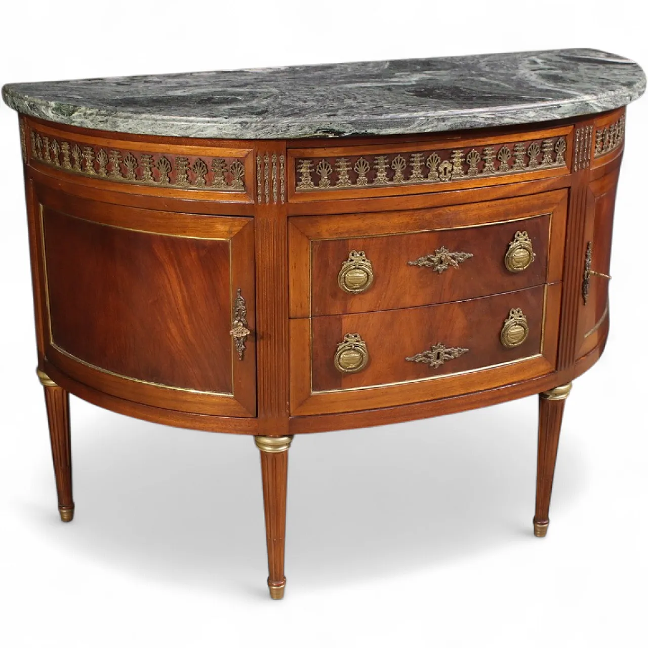 French Louis XVI style crescent dresser with marble top 15
