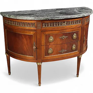 French Louis XVI style crescent dresser with marble top