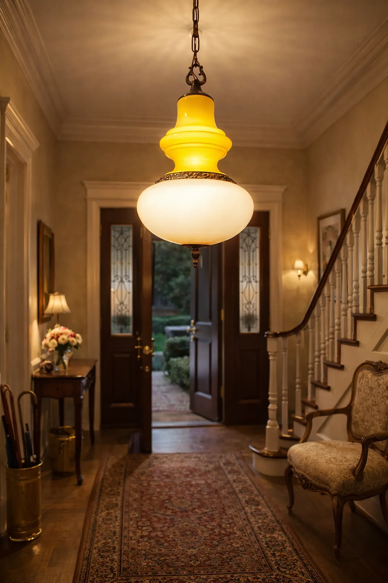 Pendant lamp in opaline glass and brass. Italy, 60s 3