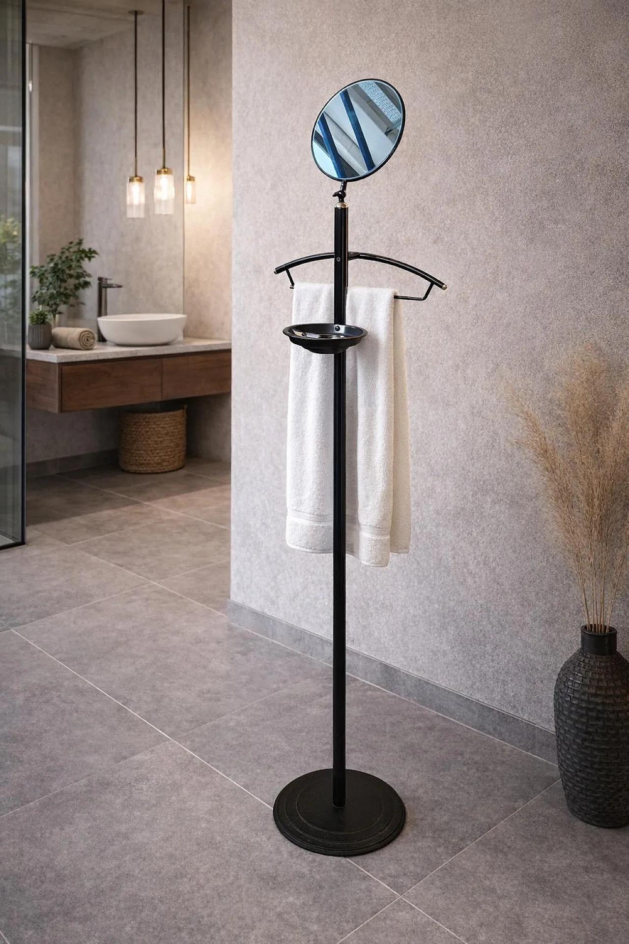 Black metal servomute with mirror and drain panes, 20th century 2