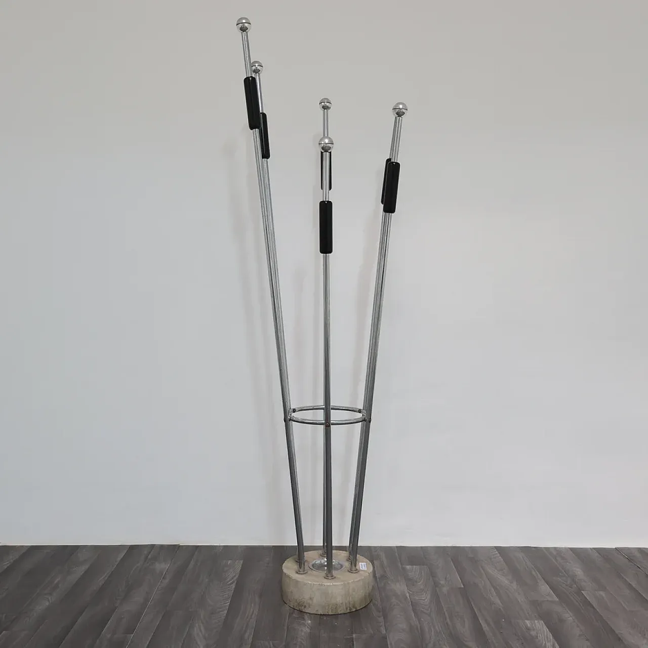 Mannelli brothers' travertine and steel coat rack, 1970s 2