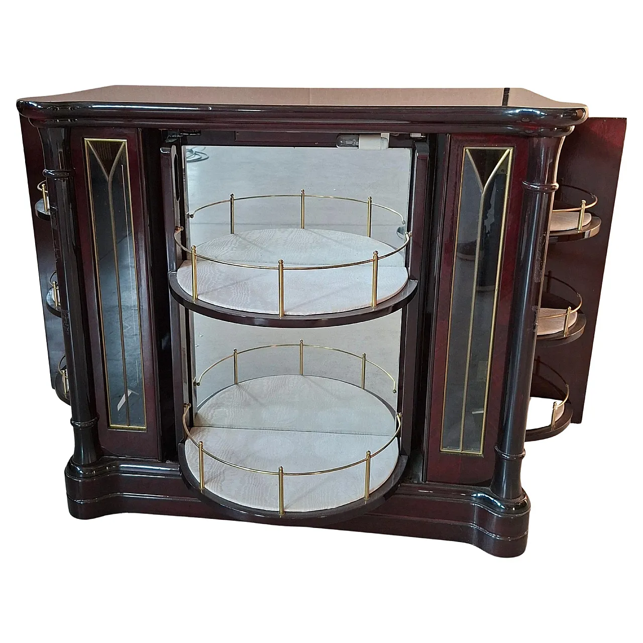 Rotating mahogany burl cabinet by Mastro Cappellini, 1970s 1