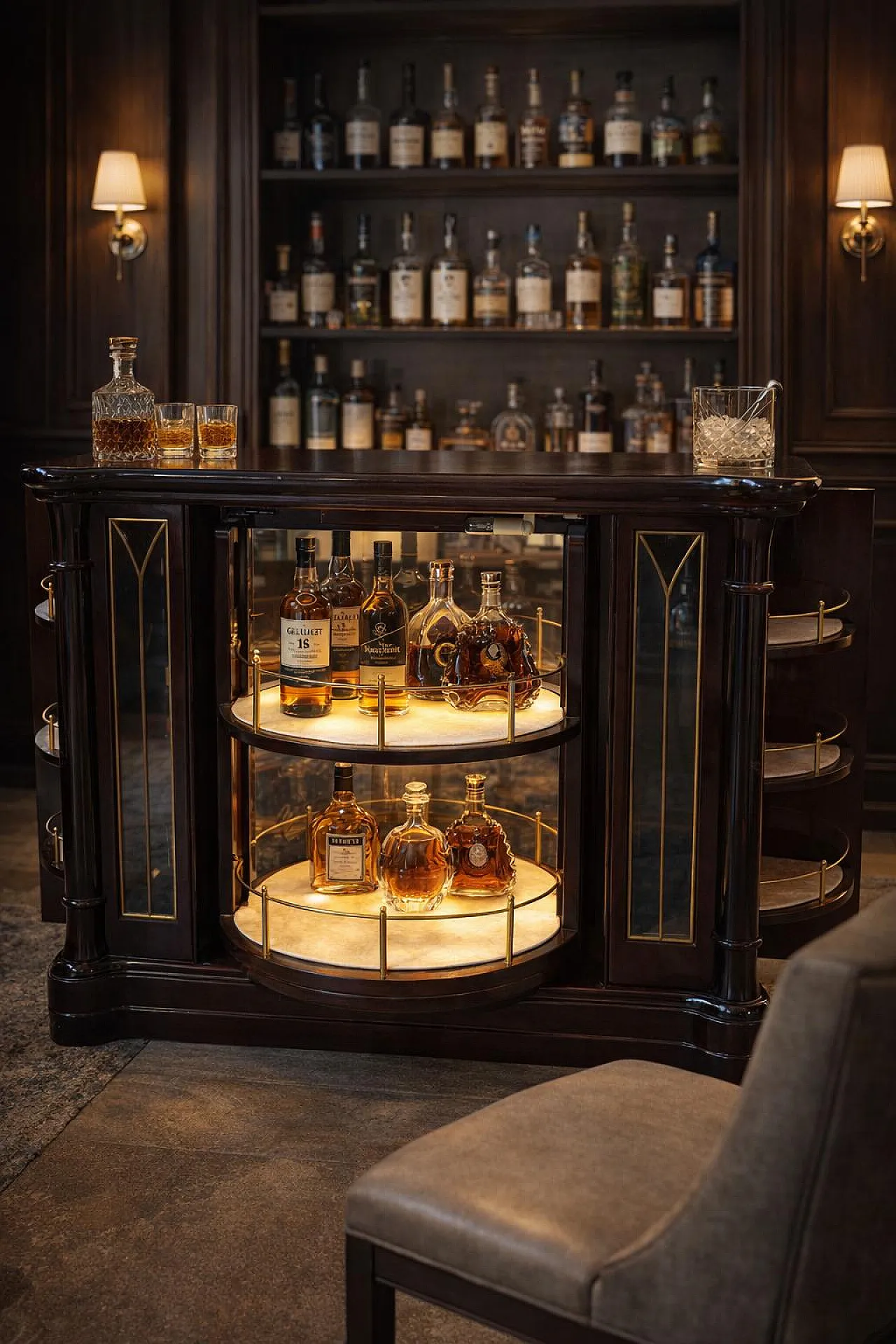 Rotating mahogany burl cabinet by Mastro Cappellini, 1970s 2