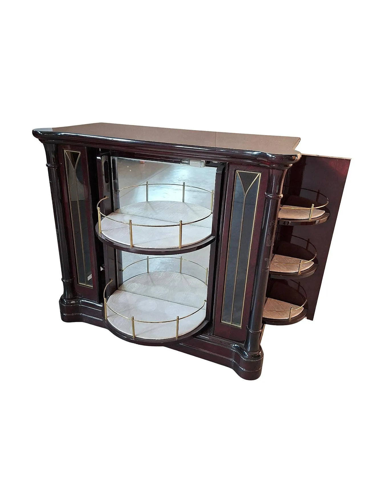 Rotating mahogany burl cabinet by Mastro Cappellini, 1970s 12