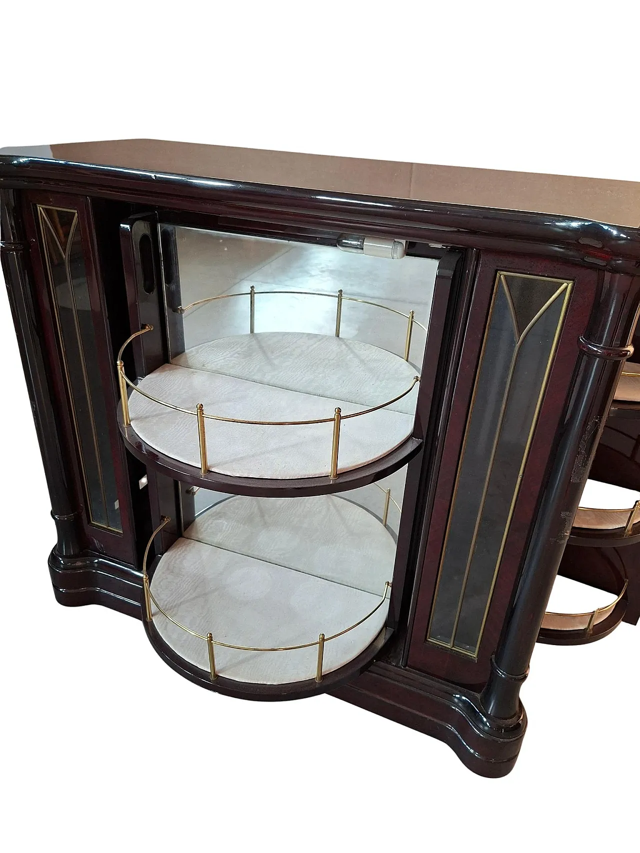 Rotating mahogany burl cabinet by Mastro Cappellini, 1970s 14