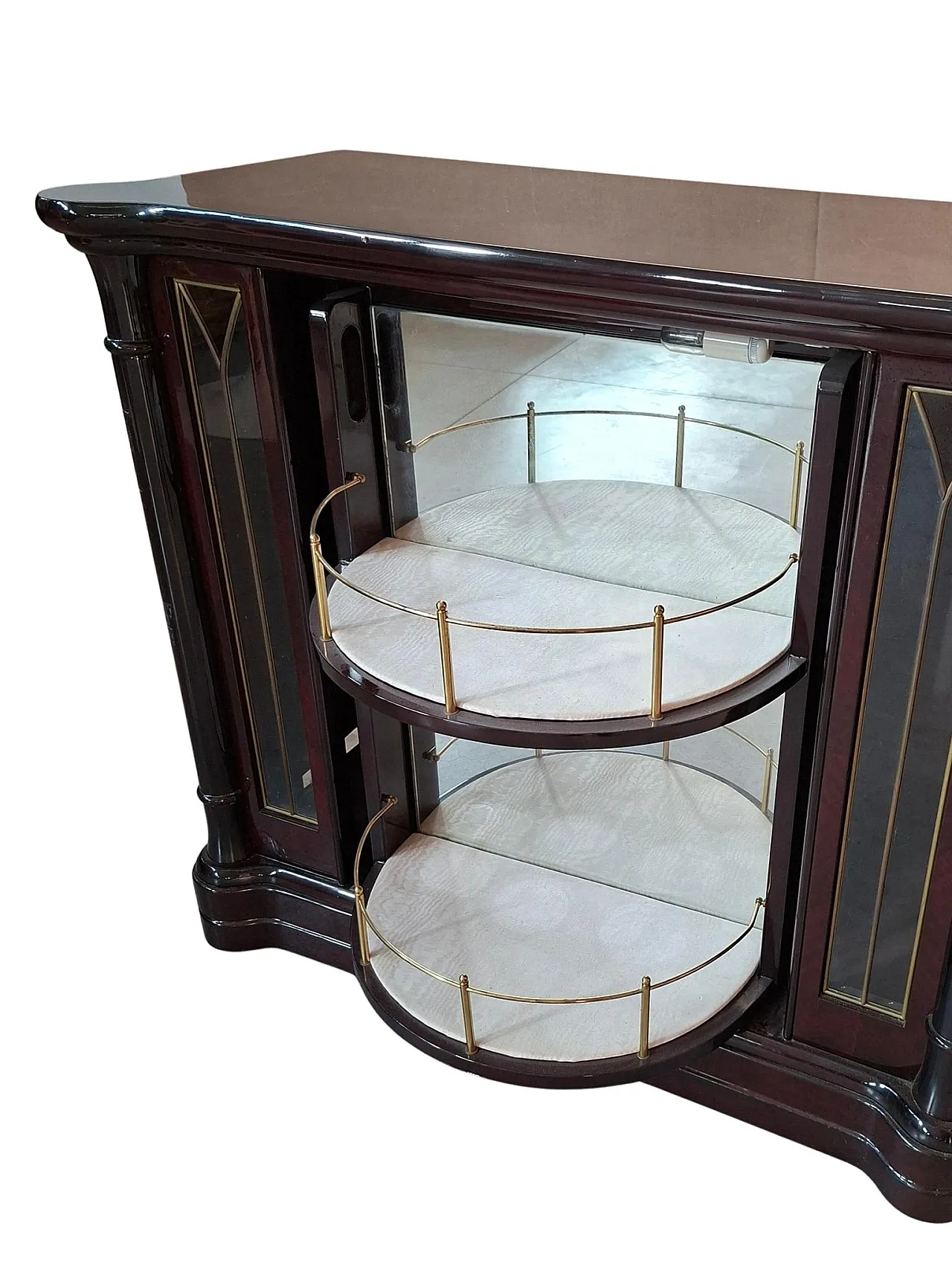 Rotating mahogany burl cabinet by Mastro Cappellini, 1970s 15