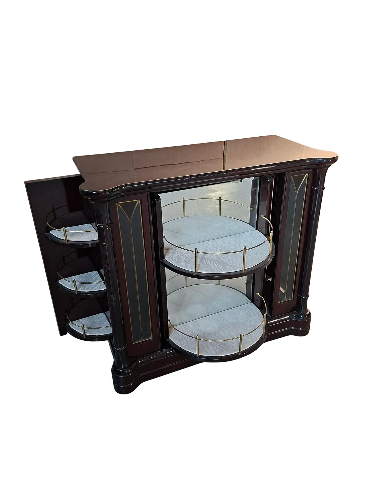 Rotating mahogany burl cabinet by Mastro Cappellini, 1970s 17