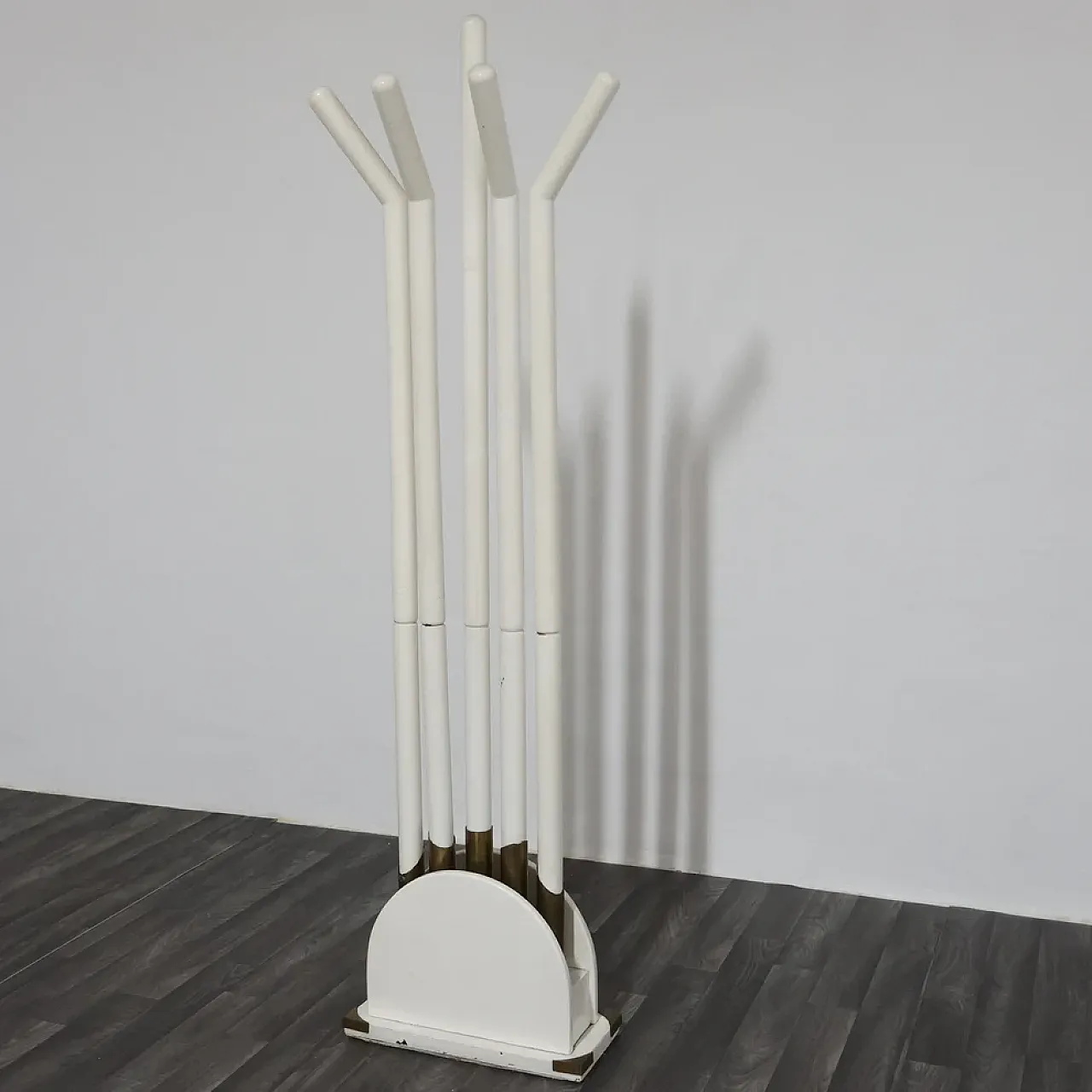 Wooden and brass coat rack, 1980s 1