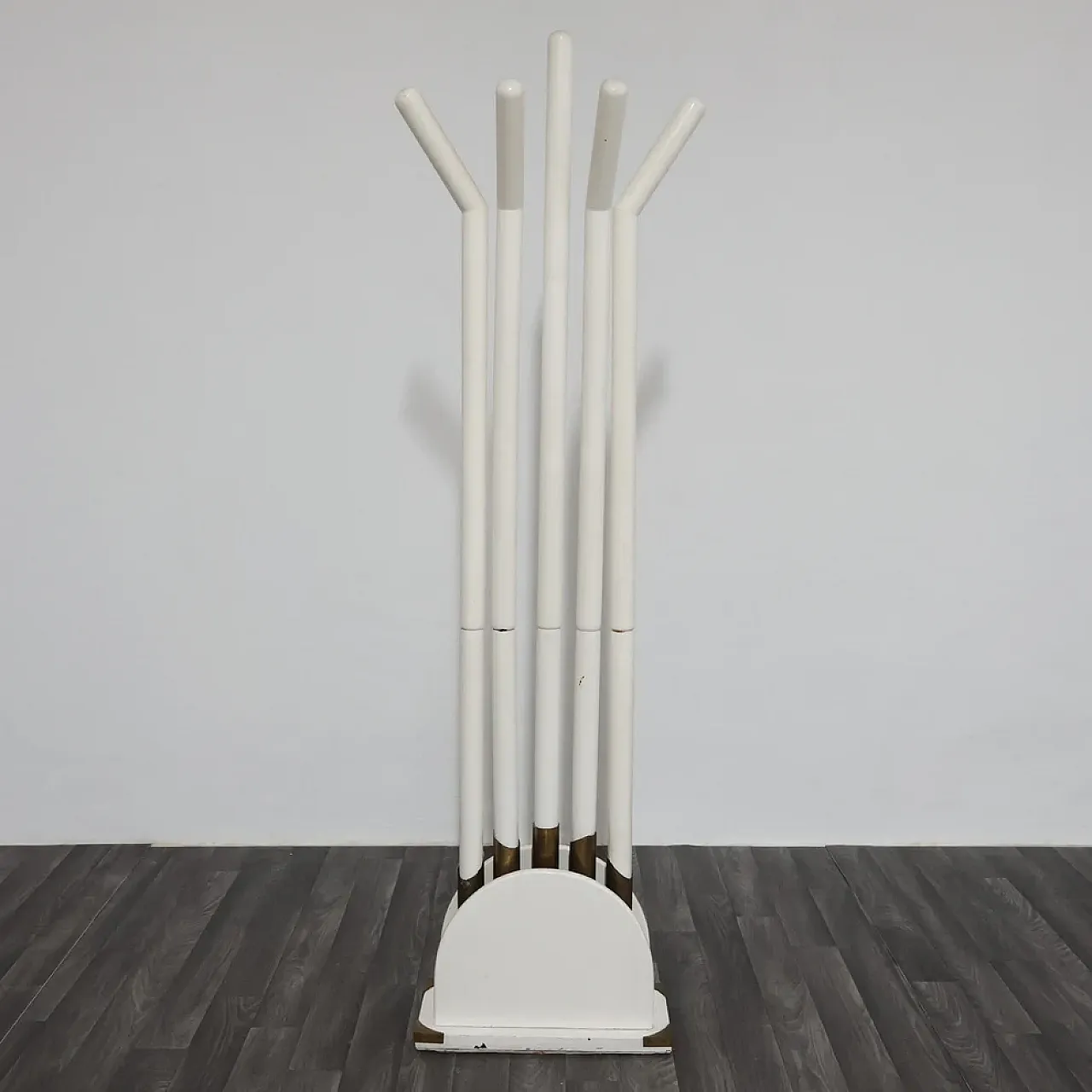 Wooden and brass coat rack, 1980s 2