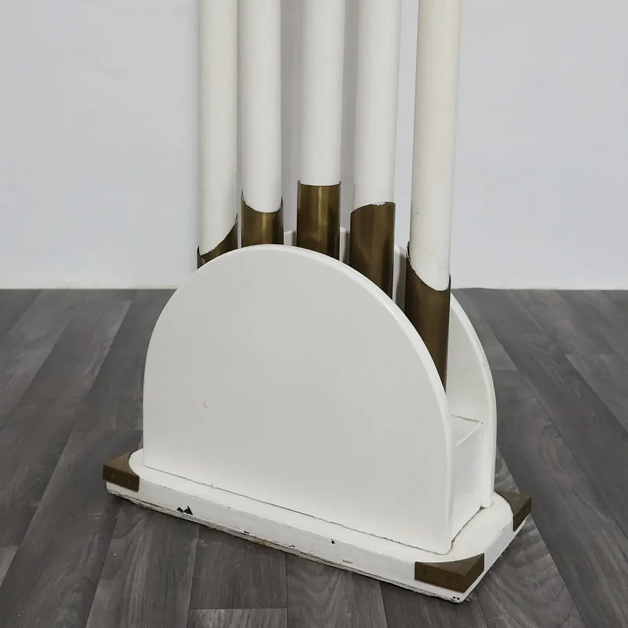 Wooden and brass coat rack, 1980s 3