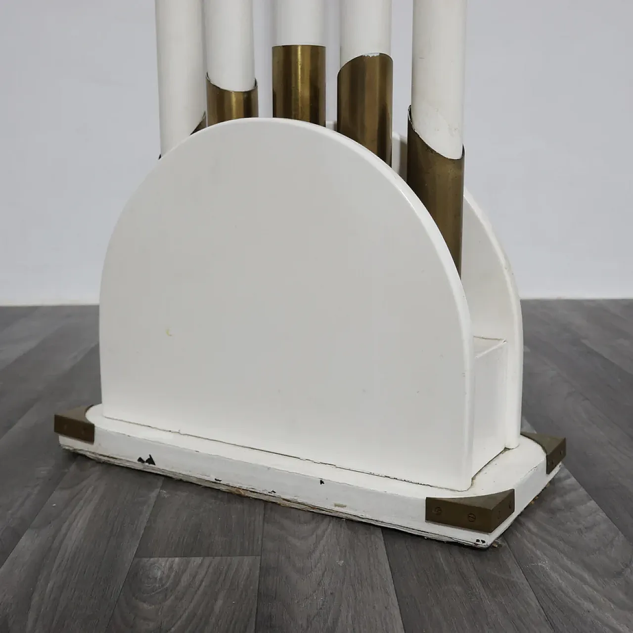 Wooden and brass coat rack, 1980s 5