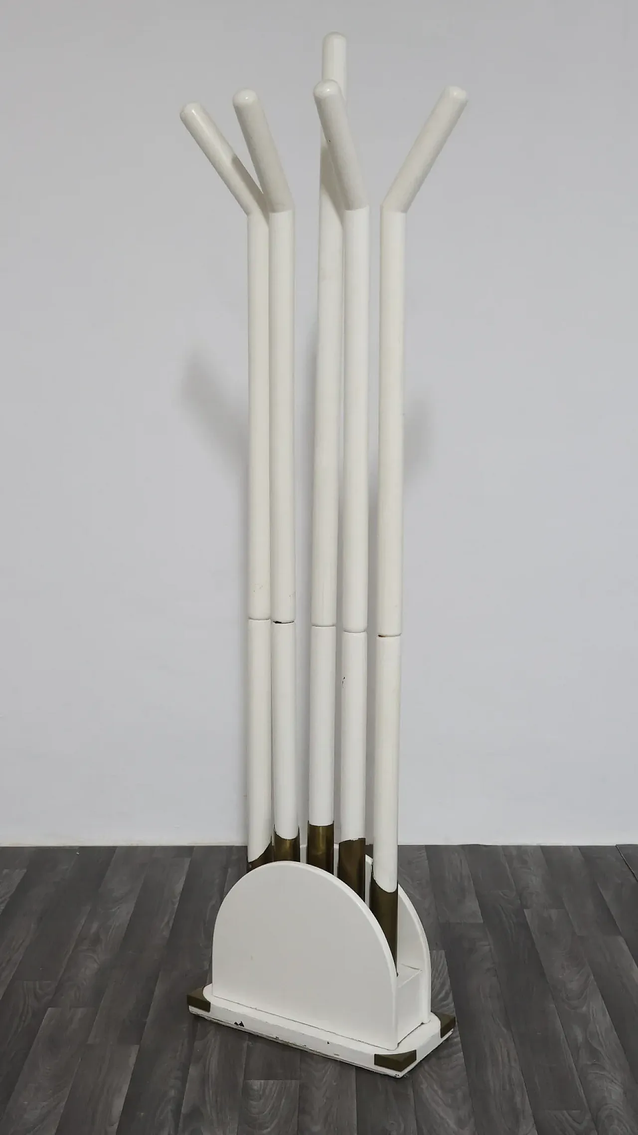 Wooden and brass coat rack, 1980s 6