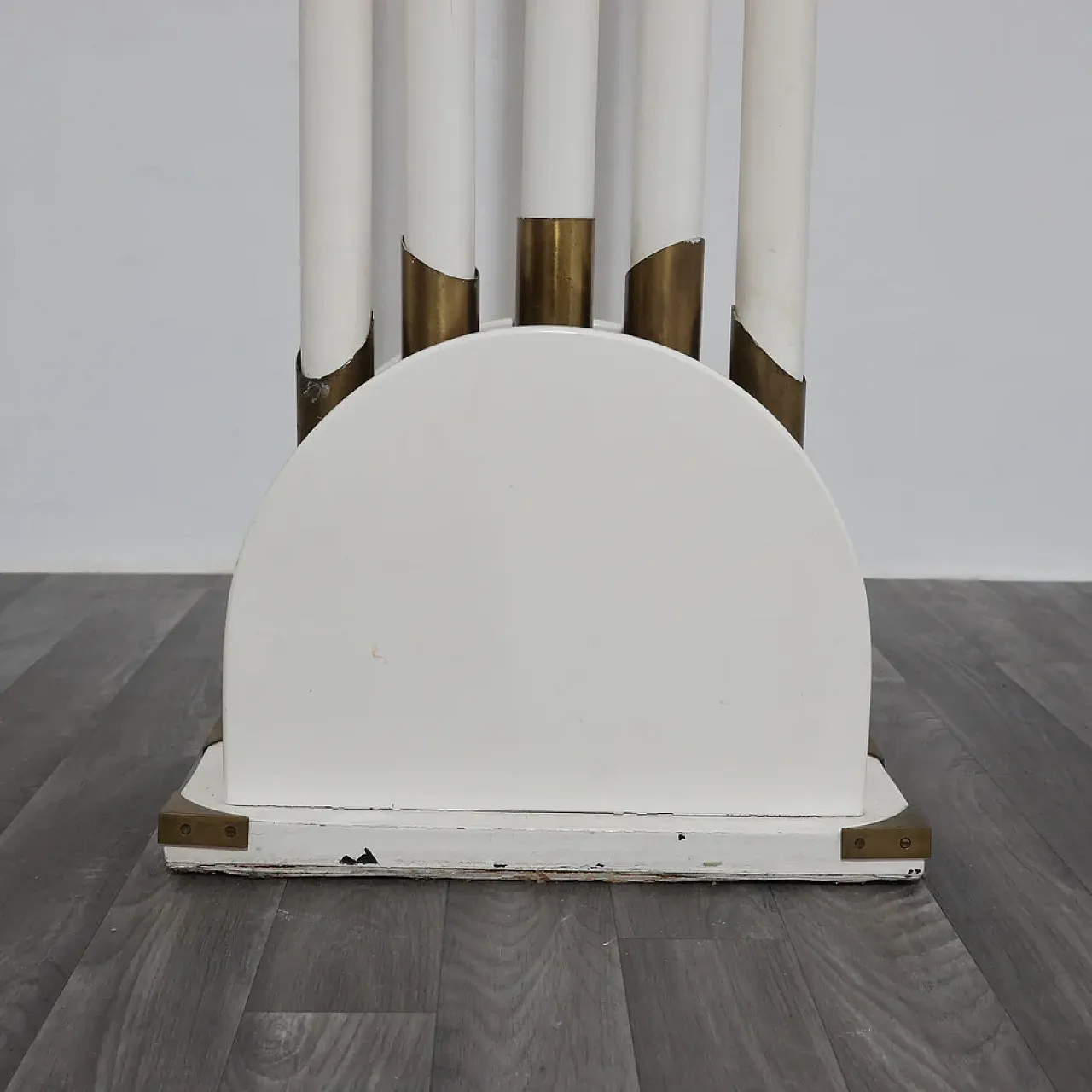 Wooden and brass coat rack, 1980s 9