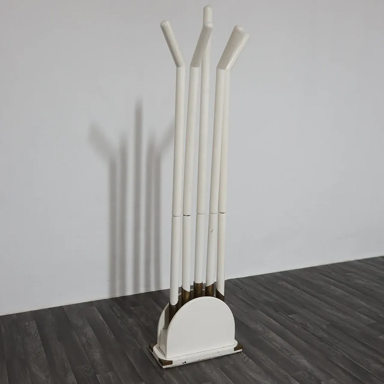 Wooden and brass coat rack, 1980s 11