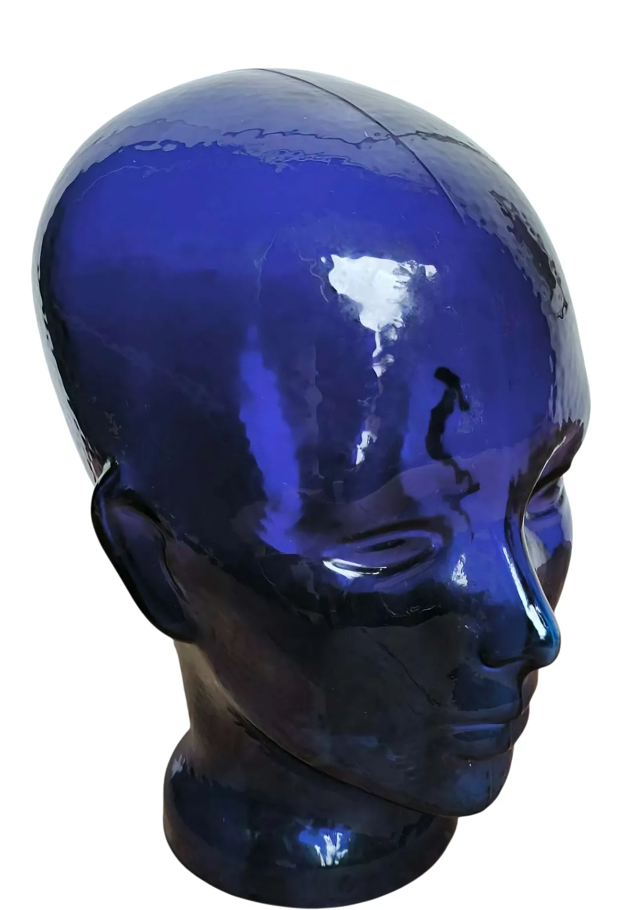 Sculpture with elegant cobalt blue glass head, 80s 5