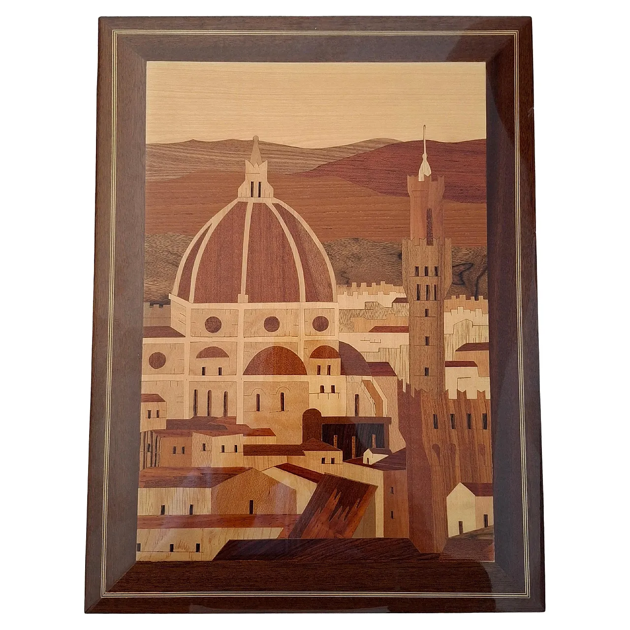 Panorama Florence, wooden inlay painting, 1980s 1