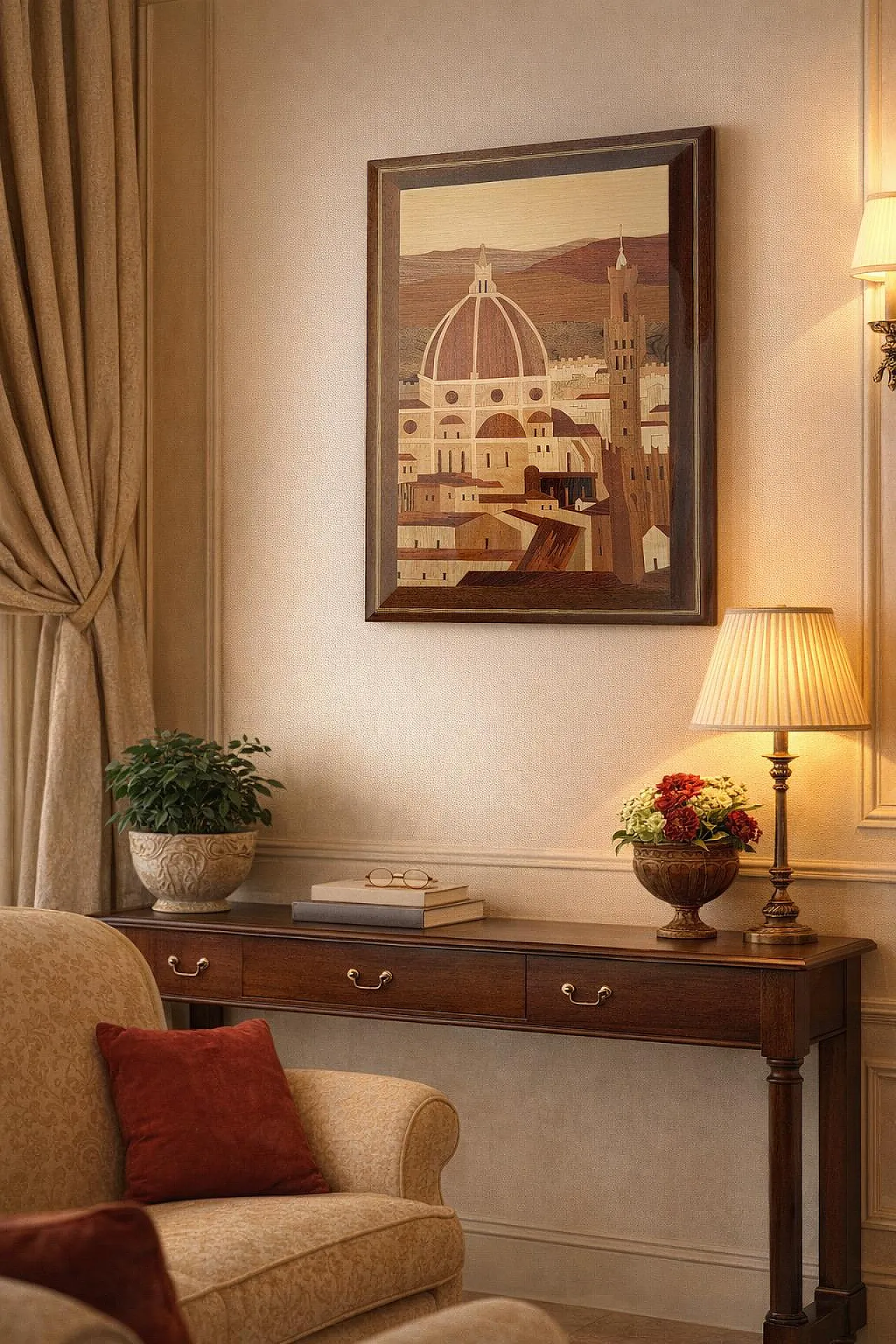 Panorama Florence, wooden inlay painting, 1980s 2