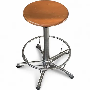 Industrial technical stool in wood and metal, 1970s