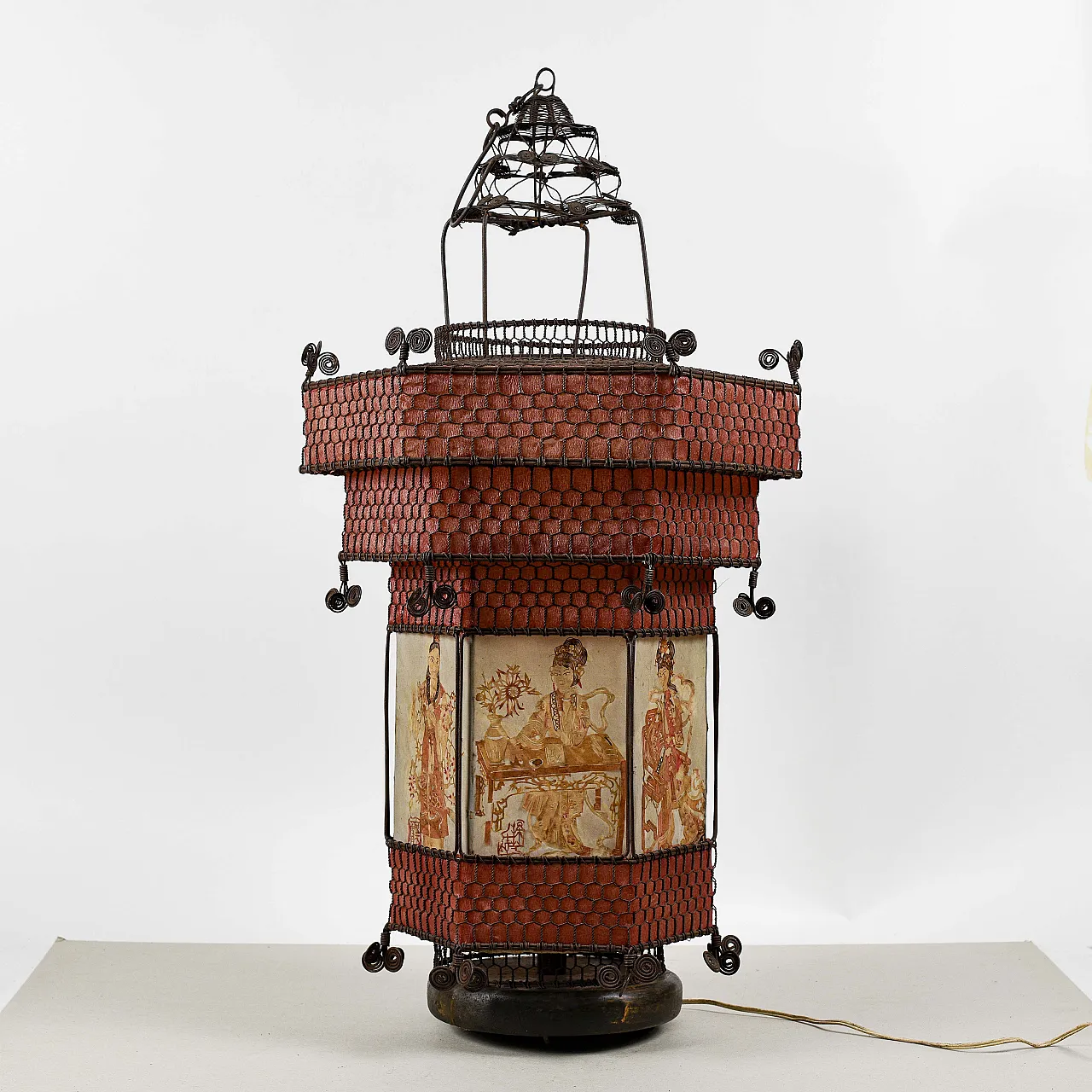 Lampada lanterna orientale in carta e metallo, fine '800 1