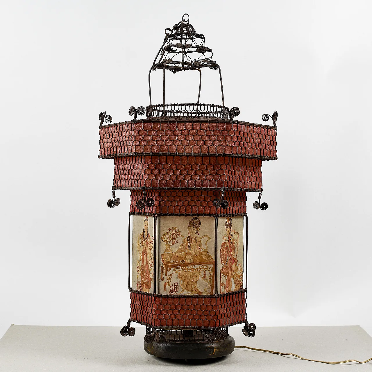 Lampada lanterna orientale in carta e metallo, fine '800 2