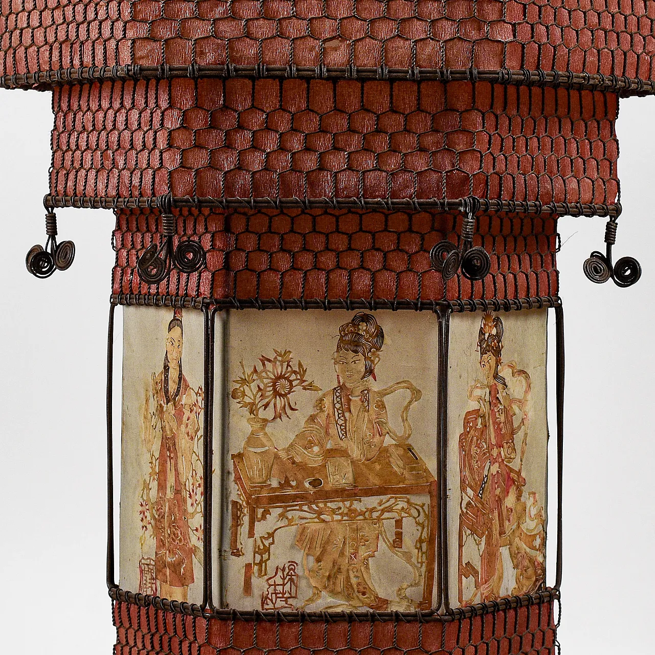 Lampada lanterna orientale in carta e metallo, fine '800 3