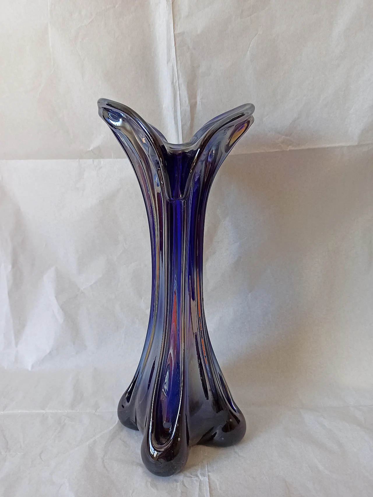 Vaso Murano Carnevale Blu Vetro, anni '70 1