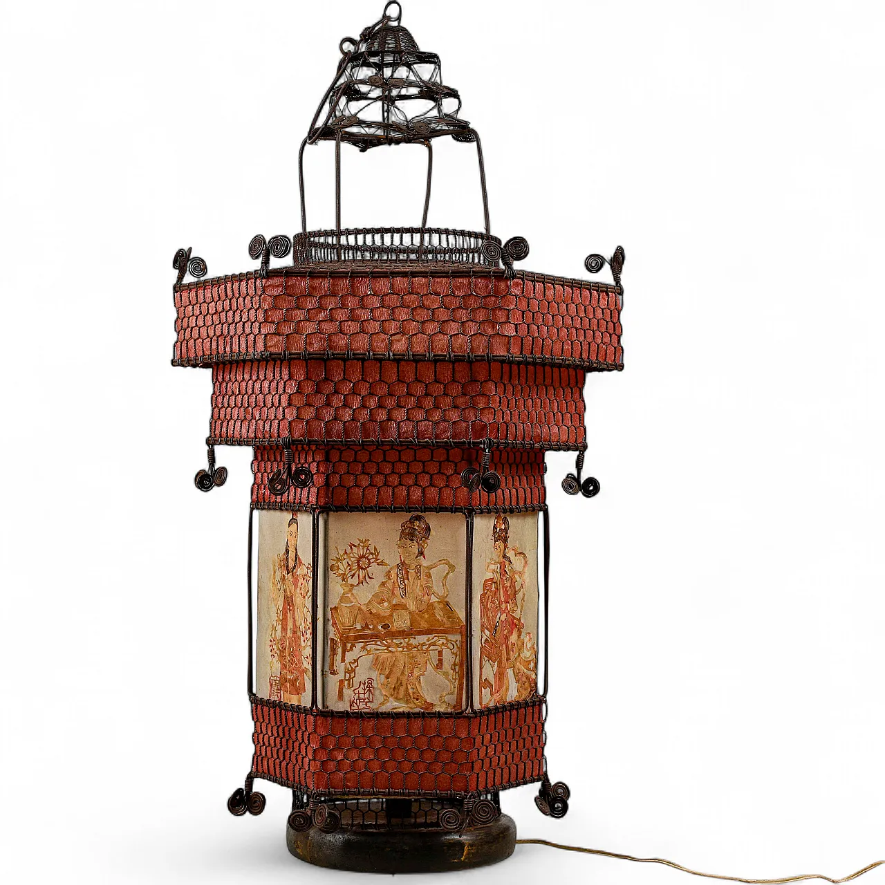 Lampada lanterna orientale in carta e metallo, fine '800 6