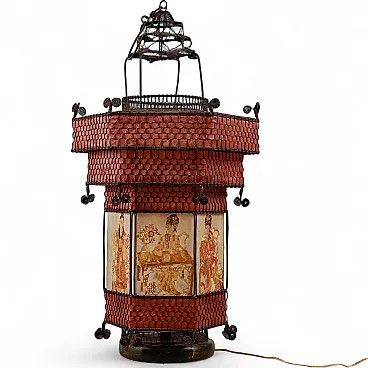 Lampada lanterna orientale in carta e metallo, fine '800